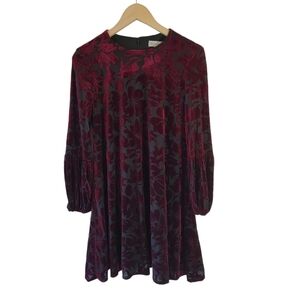 NM NEIMAN MARCUS Red Floral Burnout Velvet Dress Sz 4 Party Minimalist Romantic